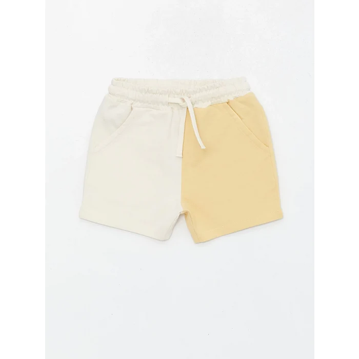 LCW Kids Bej Bisiklet Yaka Kısa Kollu Erkek Bebek Tişört ve Şort 2li Takım