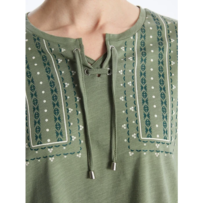 LCW Grace Haki Bağlamalı Yaka Desenli Kadın Bluz