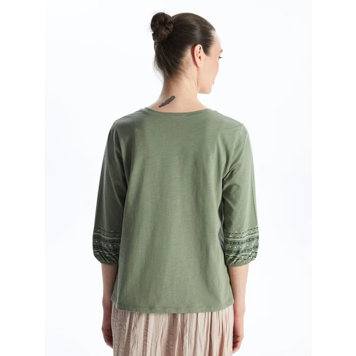 LCW Grace Haki Bağlamalı Yaka Desenli Kadın Bluz