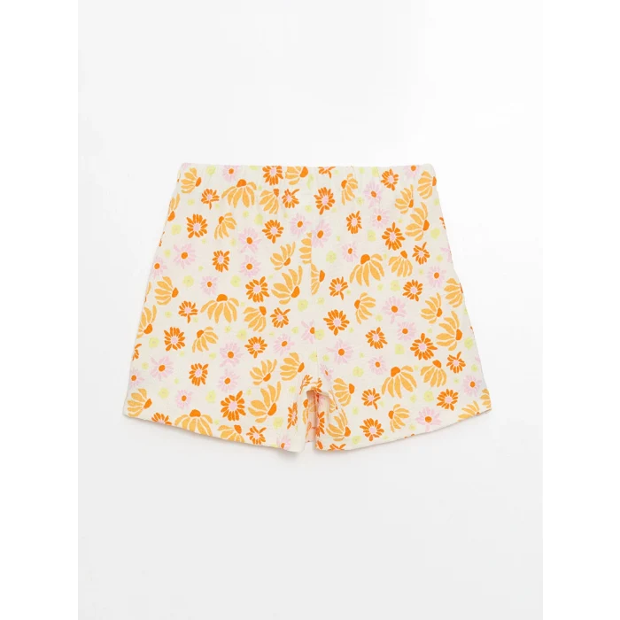 LCW Kids Ekru Beli Lastikli Çiçekli Kız Çocuk Şort Etek