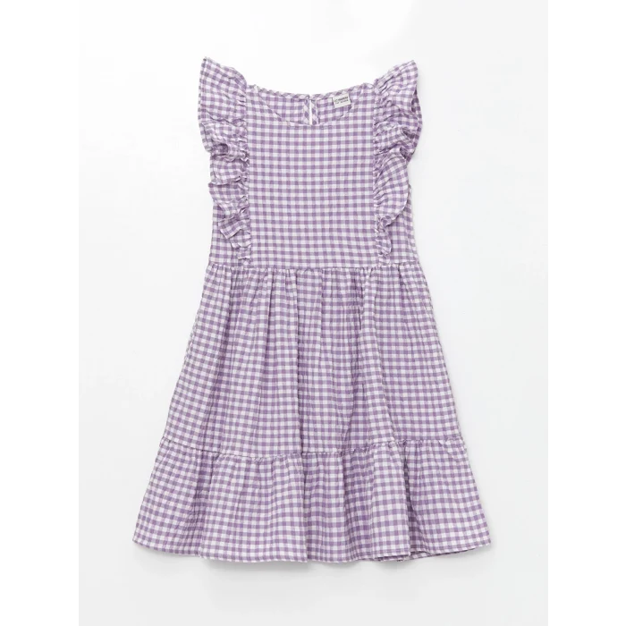 LCW Kids Lila Bisiklet Yaka Ekose Kız Çocuk Elbise