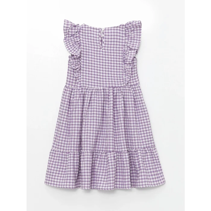 LCW Kids Lila Bisiklet Yaka Ekose Kız Çocuk Elbise