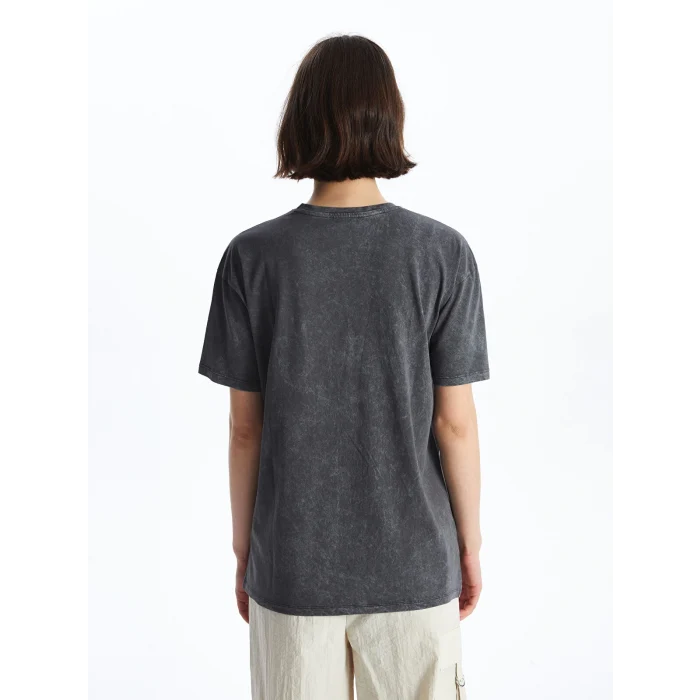 XSIDE Antrasit Bisiklet Yaka Baskılı Kısa Kollu Kadın Tişört