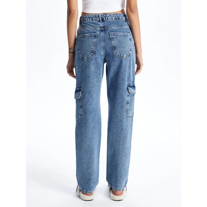 LCW Jeans Indigo Straight Fit Kadın Kargo Jean Pantolon