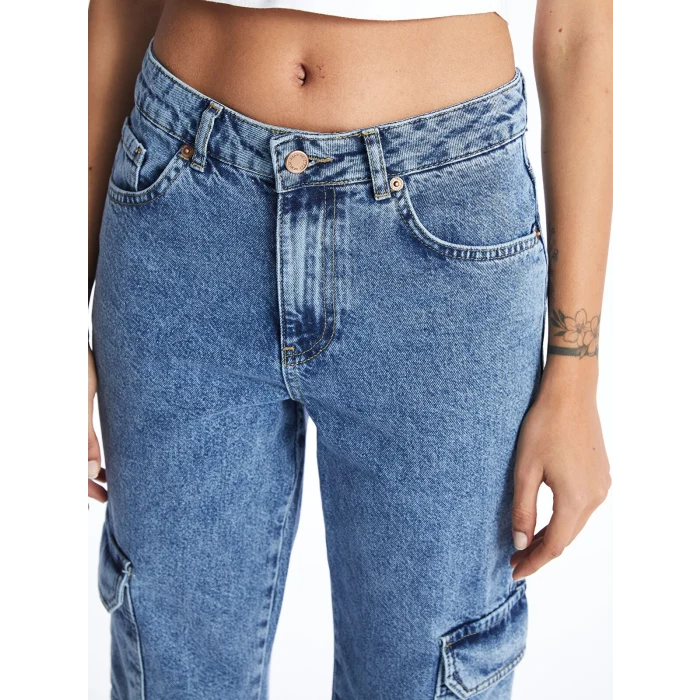 LCW Jeans Indigo Straight Fit Kadın Kargo Jean Pantolon