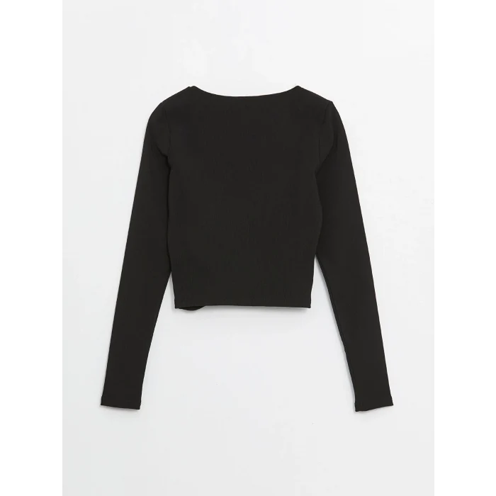 LCW Vision Siyah Kare Yaka Düz Uzun Kollu Ottoman Kadın Bluz