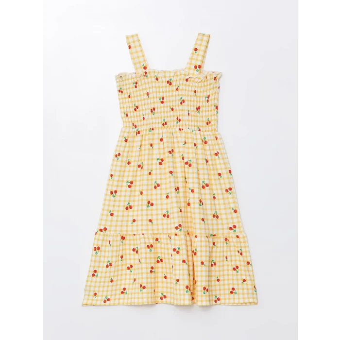 LCW Kids Sari Kare Yaka Baskılı Kız Çocuk Elbise