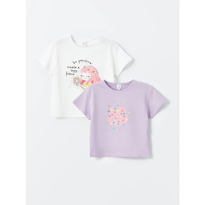 LCW Kids Ekru Bisiklet Yaka Kız Bebek Tişört 2li