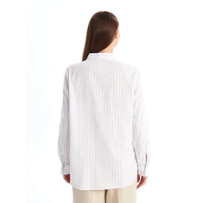 LCWAIKIKI Classic Lila Çizgili Uzun Kollu Kadın Gömlek