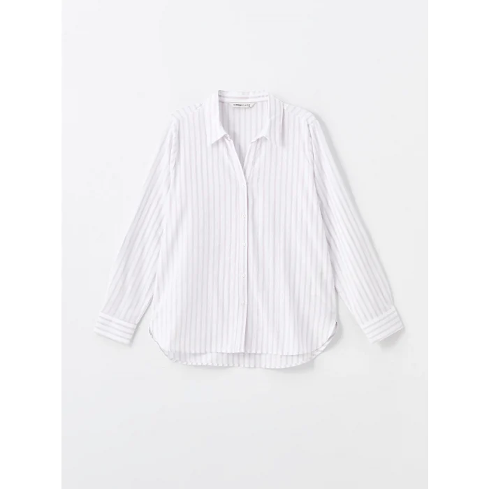 LCWAIKIKI Classic Lila Çizgili Uzun Kollu Kadın Gömlek