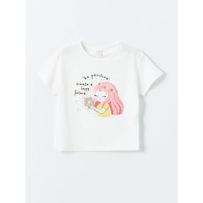 LCW Kids Ekru Bisiklet Yaka Kız Bebek Tişört 2li