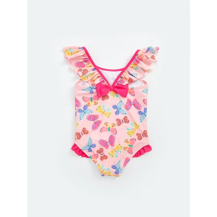 LCW Kids Pembe Bisiklet Yaka Kolsuz Baskılı Kız Bebek Mayo