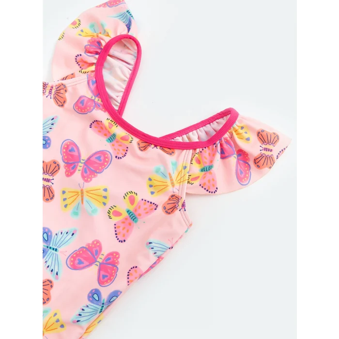 LCW Kids Pembe Bisiklet Yaka Kolsuz Baskılı Kız Bebek Mayo