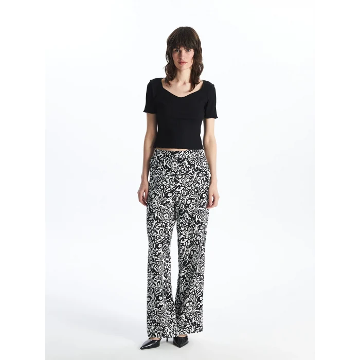 LCW Vision Siyah Beli Lastikli Desenli Kadın Pantolon