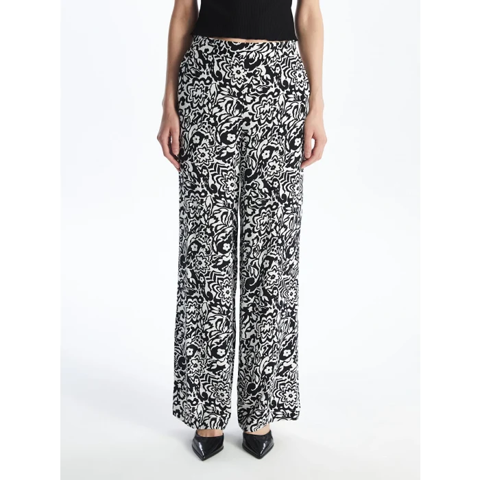 LCW Vision Siyah Beli Lastikli Desenli Kadın Pantolon