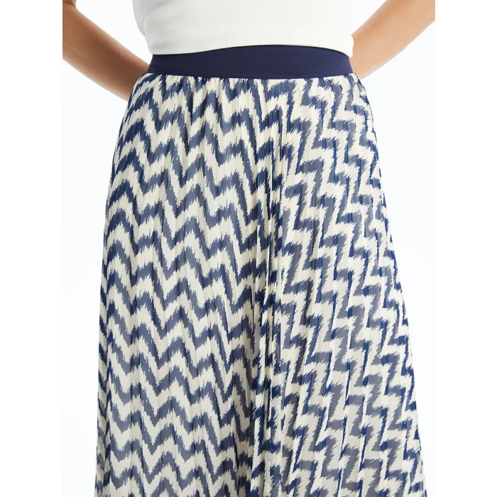 LCW Modest Lacivert Beli Lastikli Rahat Kalıp Desenli Kadın Etek