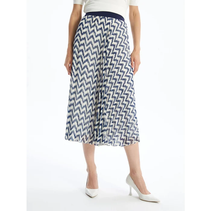 LCW Modest Lacivert Beli Lastikli Rahat Kalıp Desenli Kadın Etek