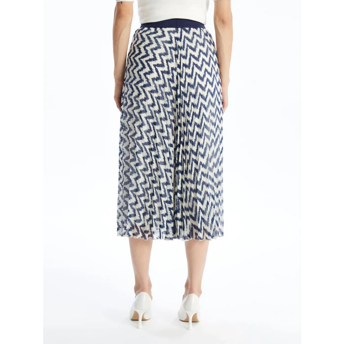 LCW Modest Lacivert Beli Lastikli Rahat Kalıp Desenli Kadın Etek