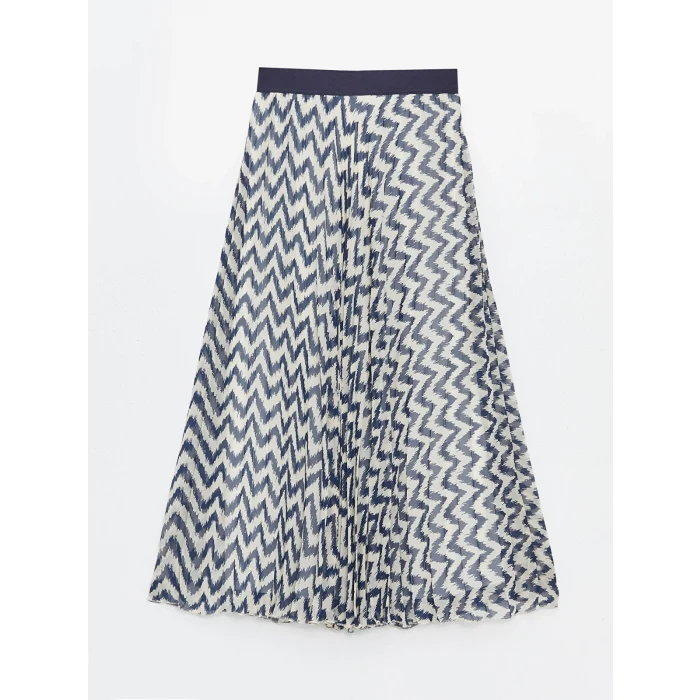 LCW Modest Lacivert Beli Lastikli Rahat Kalıp Desenli Kadın Etek