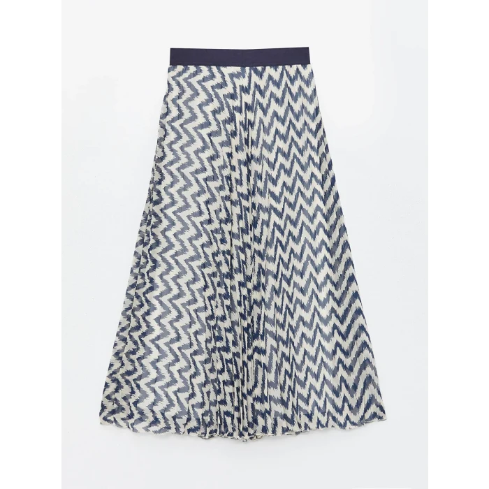 LCW Modest Lacivert Beli Lastikli Rahat Kalıp Desenli Kadın Etek