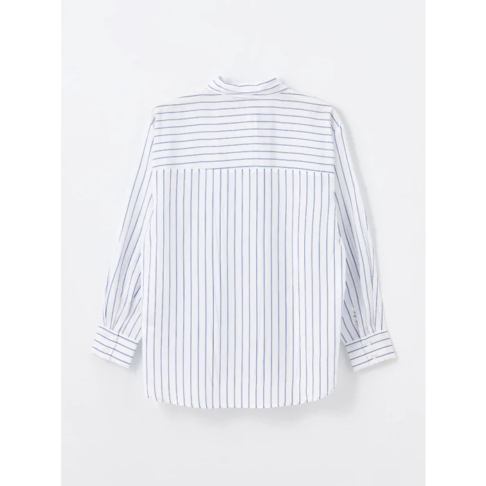 LCW Vision Beyaz Çizgili Uzun Kollu Oversize Kadın Gömlek