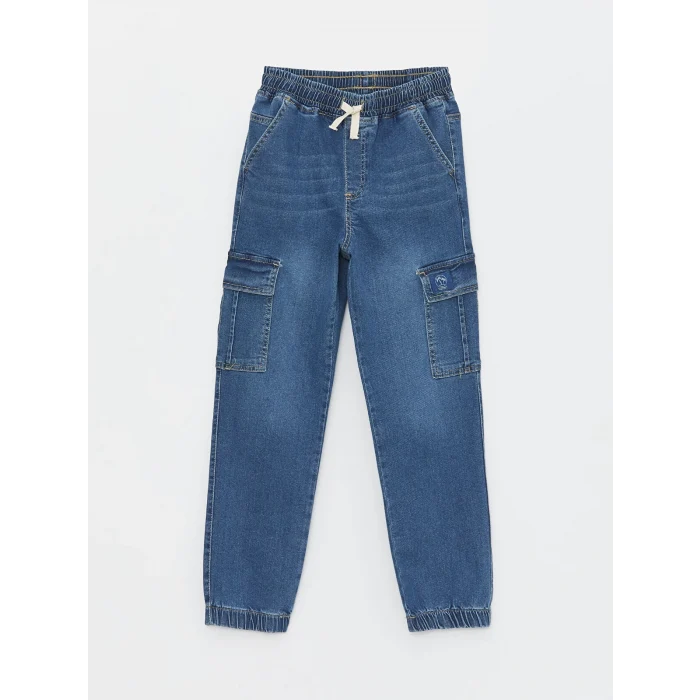 LCW Kids Indigo Beli Lastikli Erkek Çocuk Kargo Jean Pantolon