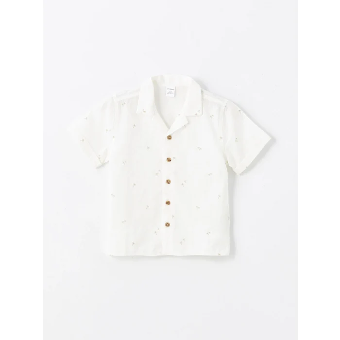 LCW Kids Ekru Kısa Kollu Baskılı Erkek Bebek Gömlek