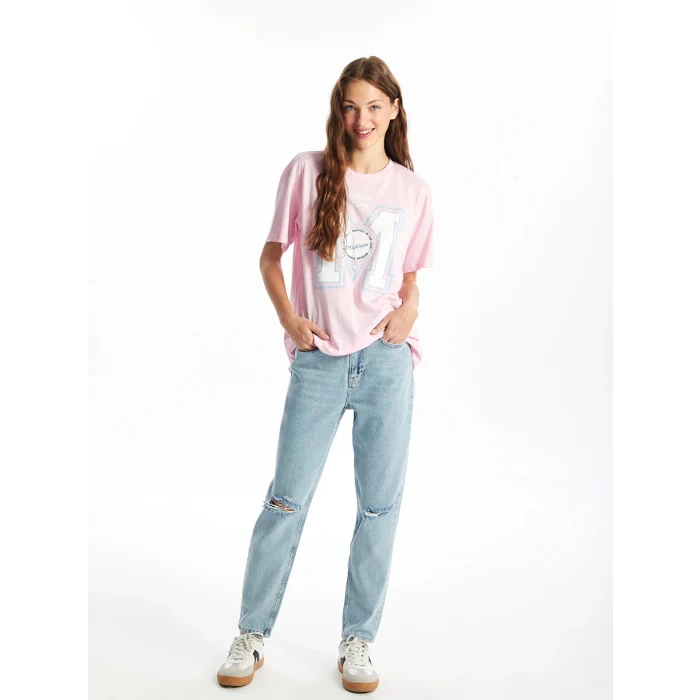 XSIDE Mavi Yüksek Bel Mom Fit Yırtık Detaylı Kadın Jean Pantolon