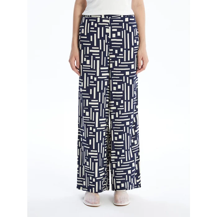 LCW Modest Mavi Beli Lastikli Desenli Kadın Palazzo Pantolon
