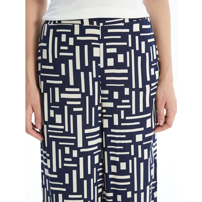 LCW Modest Mavi Beli Lastikli Desenli Kadın Palazzo Pantolon