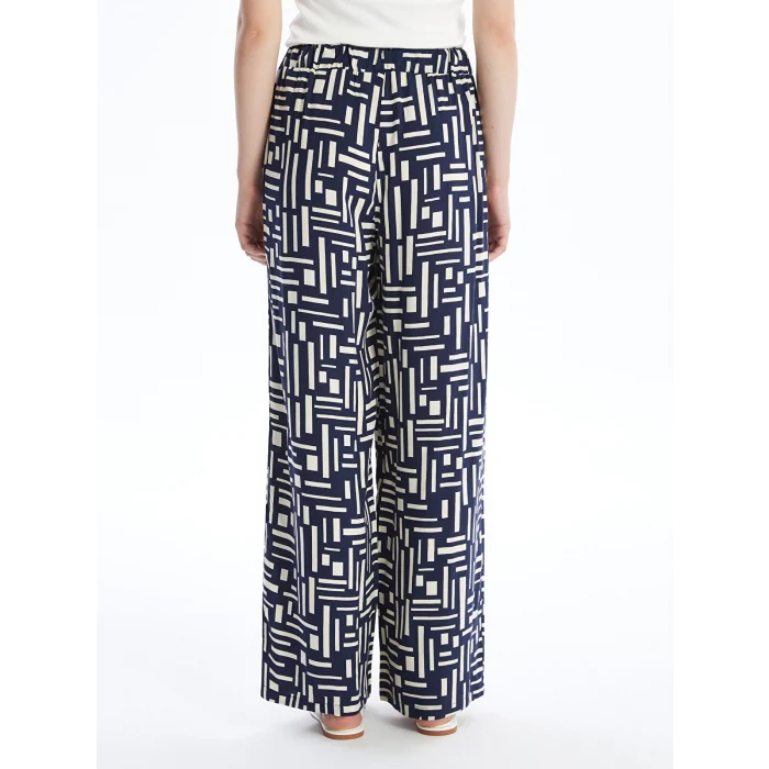 LCW Modest Mavi Beli Lastikli Desenli Kadın Palazzo Pantolon
