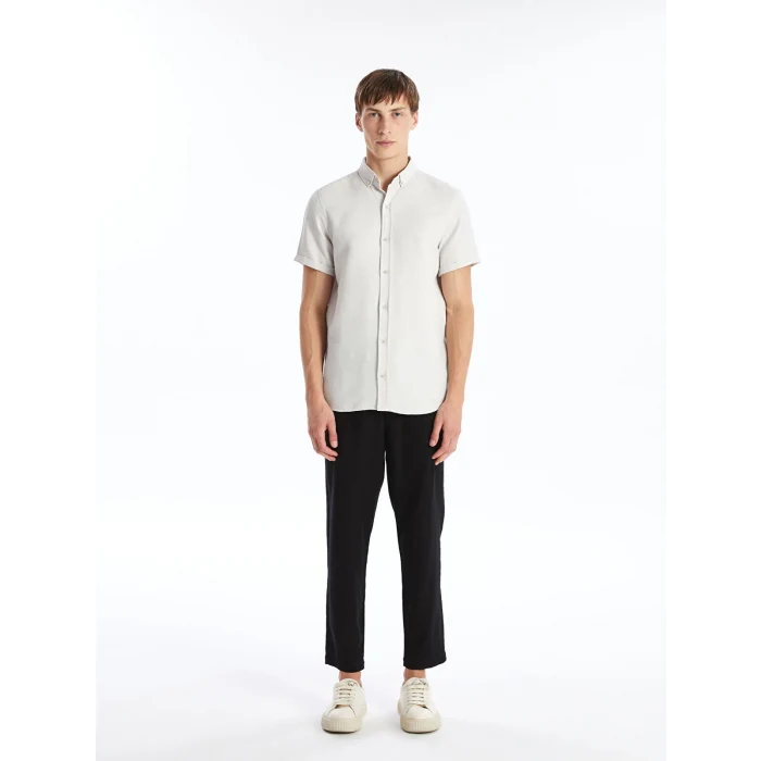 LCW Vision Bej Slim Fit Kısa Kollu Armürlü Erkek Gömlek