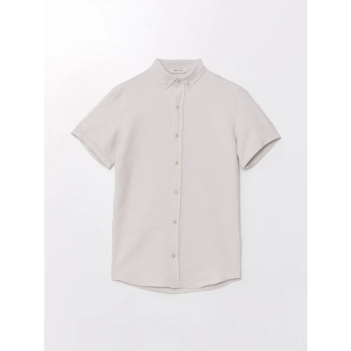 LCW Vision Bej Slim Fit Kısa Kollu Armürlü Erkek Gömlek
