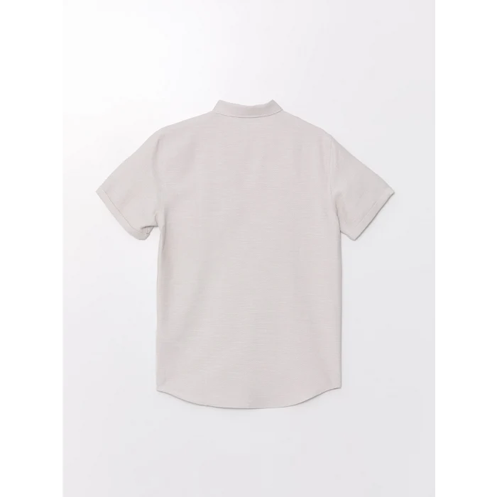 LCW Vision Bej Slim Fit Kısa Kollu Armürlü Erkek Gömlek