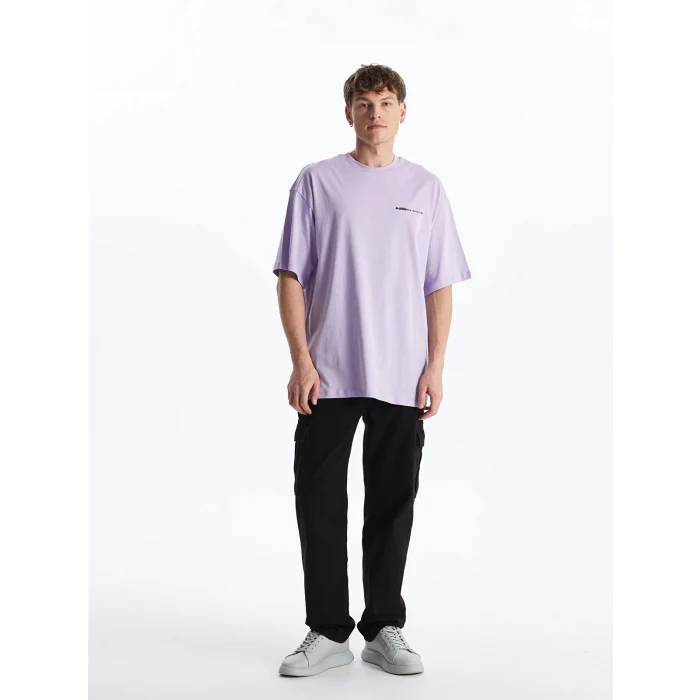 XSIDE Lila Bisiklet Yaka Kısa Kollu Baskılı Penye Erkek Tişört