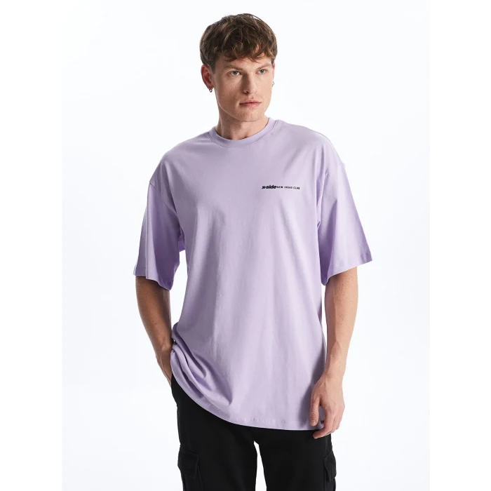 XSIDE Lila Bisiklet Yaka Kısa Kollu Baskılı Penye Erkek Tişört