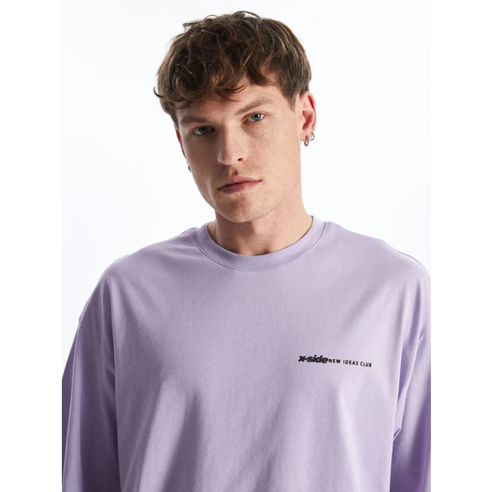 XSIDE Lila Bisiklet Yaka Kısa Kollu Baskılı Penye Erkek Tişört