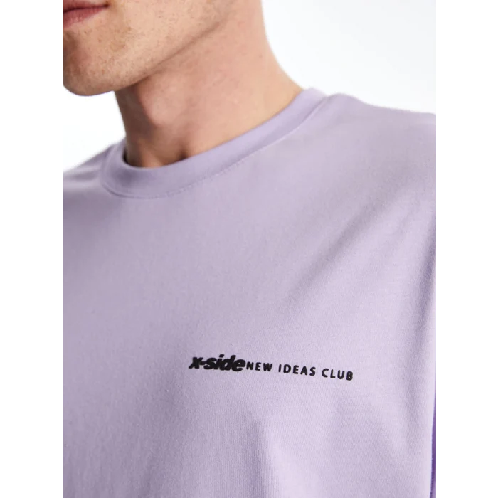 XSIDE Lila Bisiklet Yaka Kısa Kollu Baskılı Penye Erkek Tişört