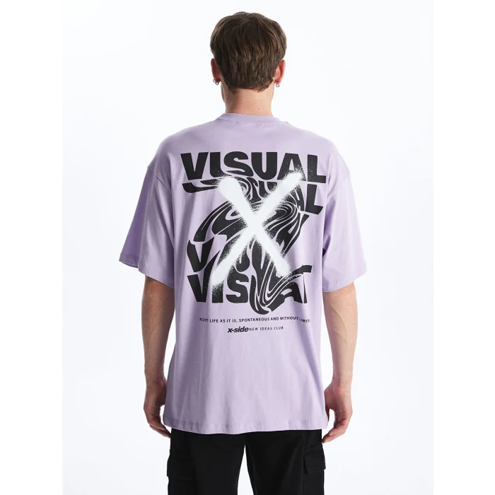 XSIDE Lila Bisiklet Yaka Kısa Kollu Baskılı Penye Erkek Tişört