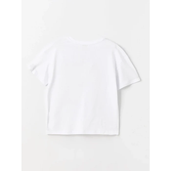 LCW Kids Beyaz Bisiklet Yaka Baskılı Kısa Kollu Kız Çocuk Tişört ve Tayt