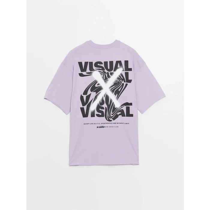 XSIDE Lila Bisiklet Yaka Kısa Kollu Baskılı Penye Erkek Tişört