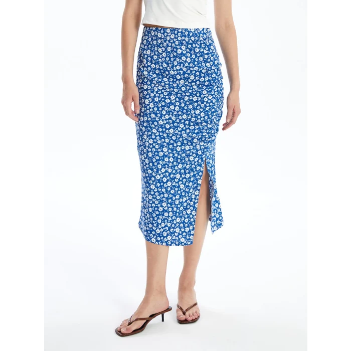LCW Vision Mavi Dar Fit Çiçekli Kadın Etek