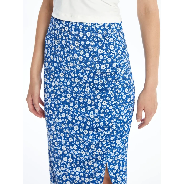 LCW Vision Mavi Dar Fit Çiçekli Kadın Etek