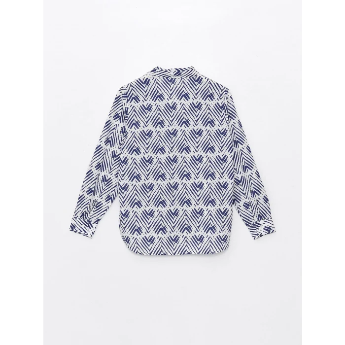 LCWAIKIKI Classic Indigo Desenli Uzun Kollu Poplin Kadın Gömlek