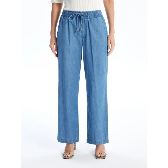 LCWAIKIKI Classic Mavi Beli Lastikli Wideleg Kadın Jean Pantolon
