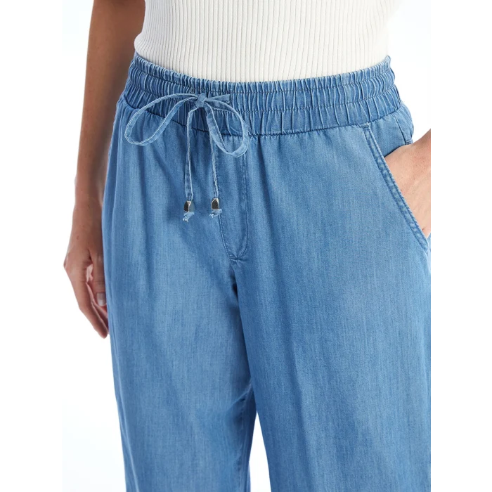 LCWAIKIKI Classic Mavi Beli Lastikli Wideleg Kadın Jean Pantolon