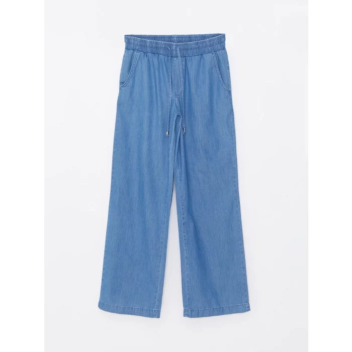 LCWAIKIKI Classic Mavi Beli Lastikli Wideleg Kadın Jean Pantolon