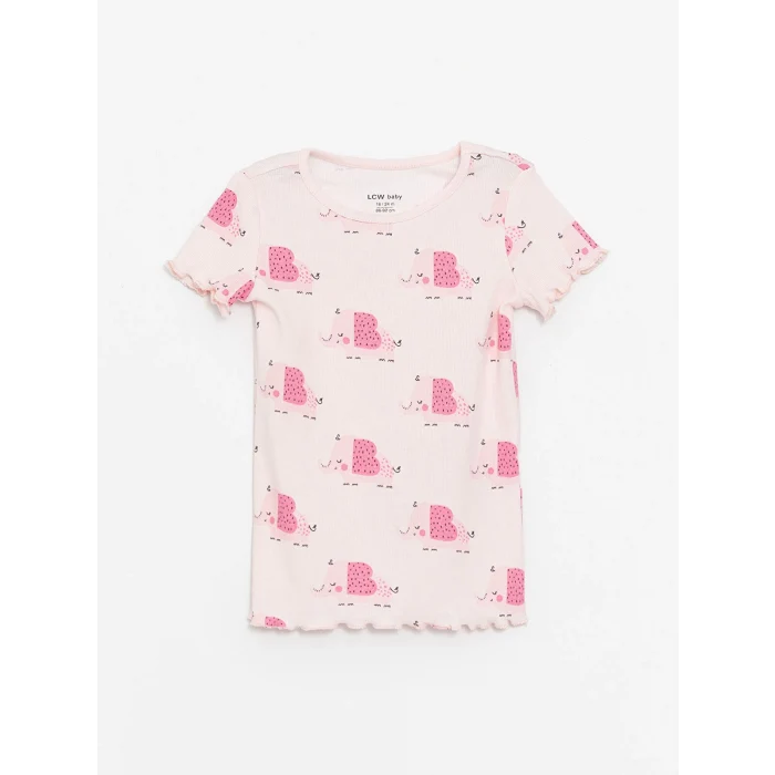 LCW baby Pembe Bisiklet Yaka Kız Bebek Şortlu Pijama Takımı