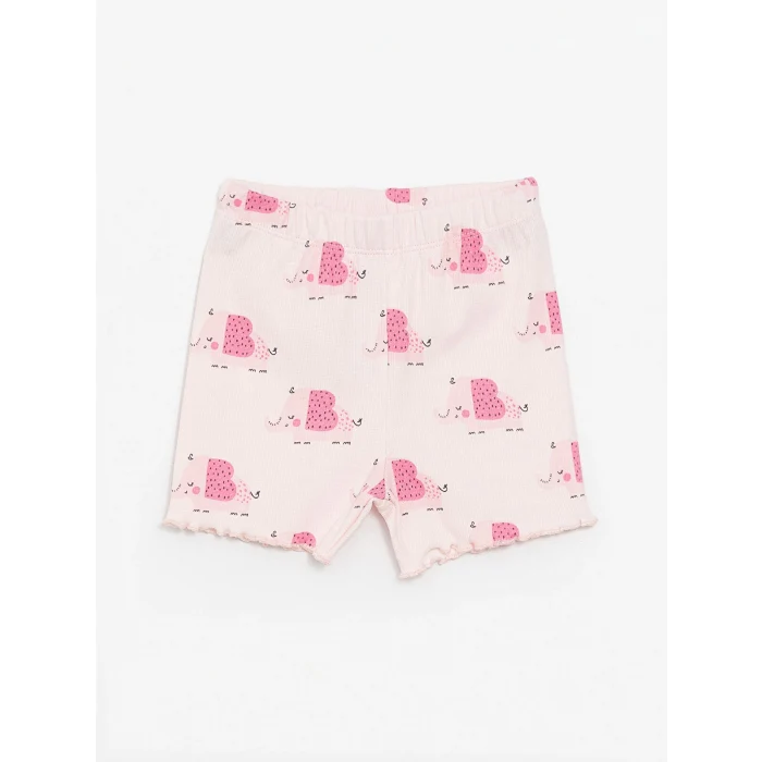 LCW baby Pembe Bisiklet Yaka Kız Bebek Şortlu Pijama Takımı