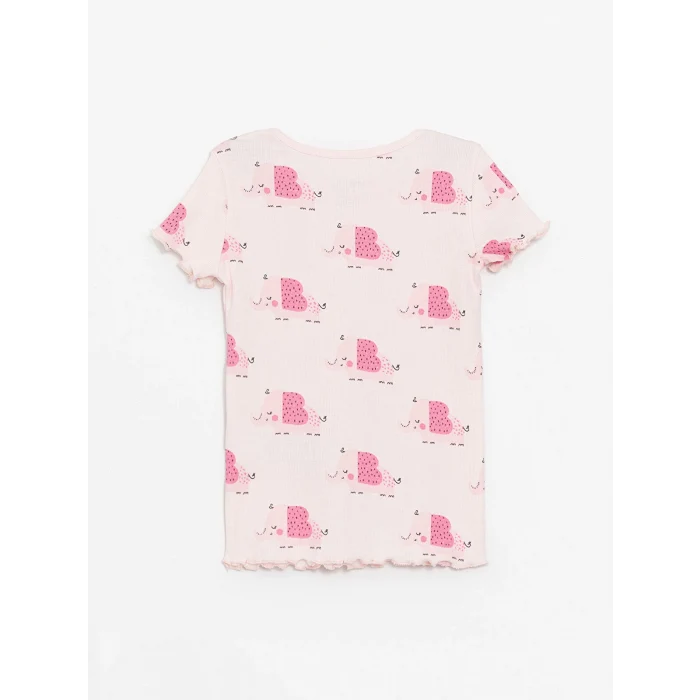 LCW baby Pembe Bisiklet Yaka Kız Bebek Şortlu Pijama Takımı